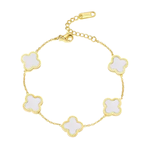 18K Yellow Gold-Plated White Clover Bracelet