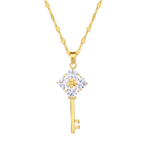 18K Gold-Plated Cubic Zirconia Key Pendant Necklace